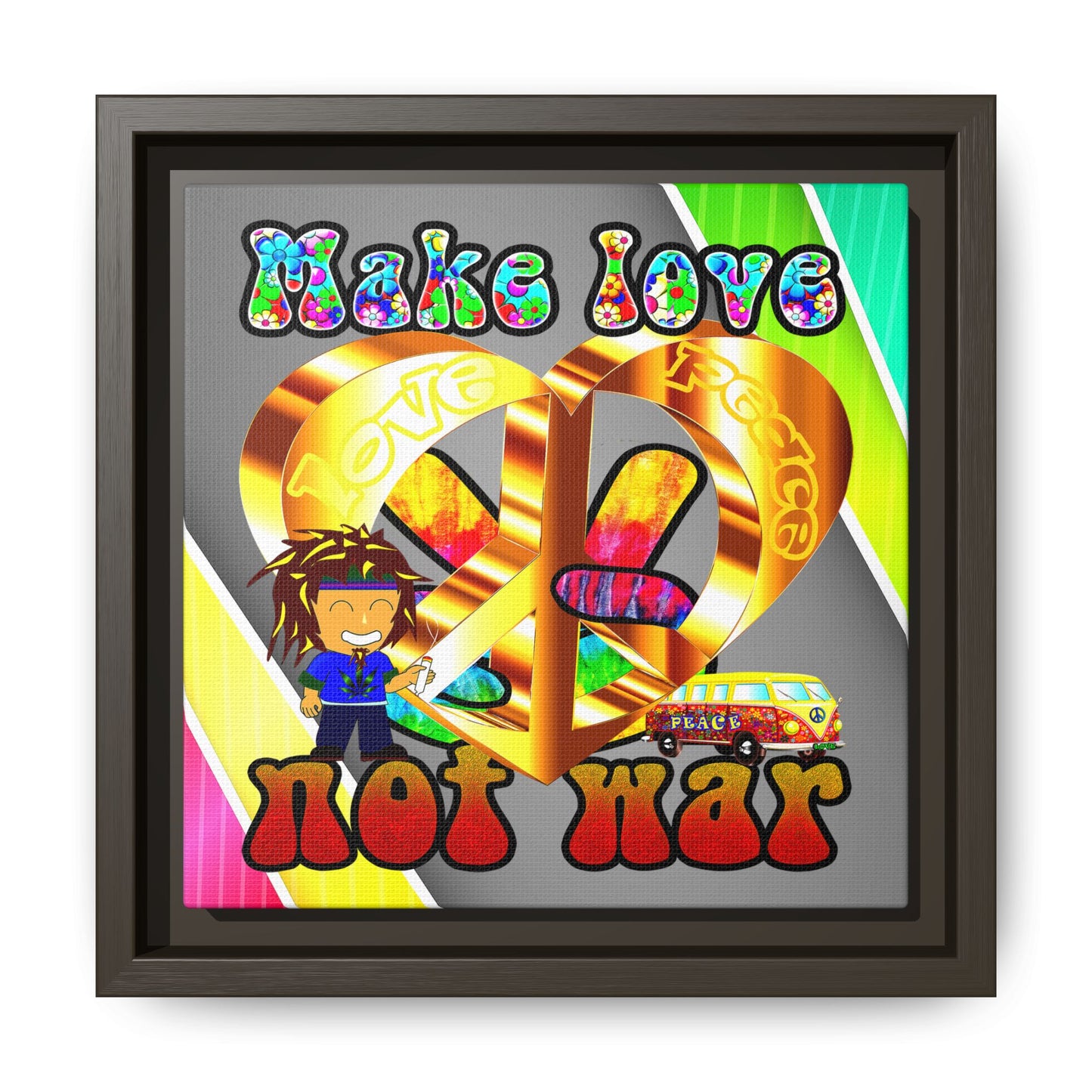 love peace - framed canvas art (rainbow split)