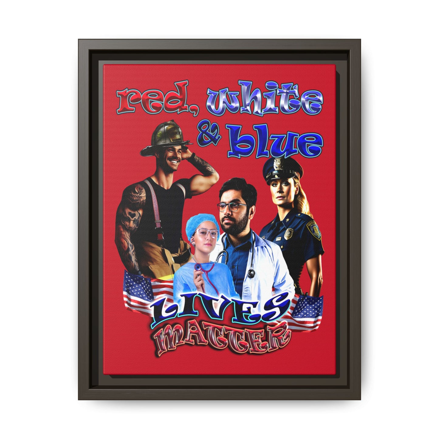 rw&b lives matter - framed canvas art (dark red)