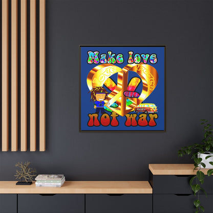 love peace - framed canvas art (dark blue)