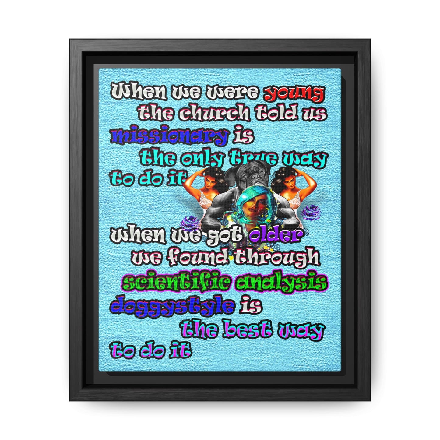 doggystyle - framed canvas art (faded blue)