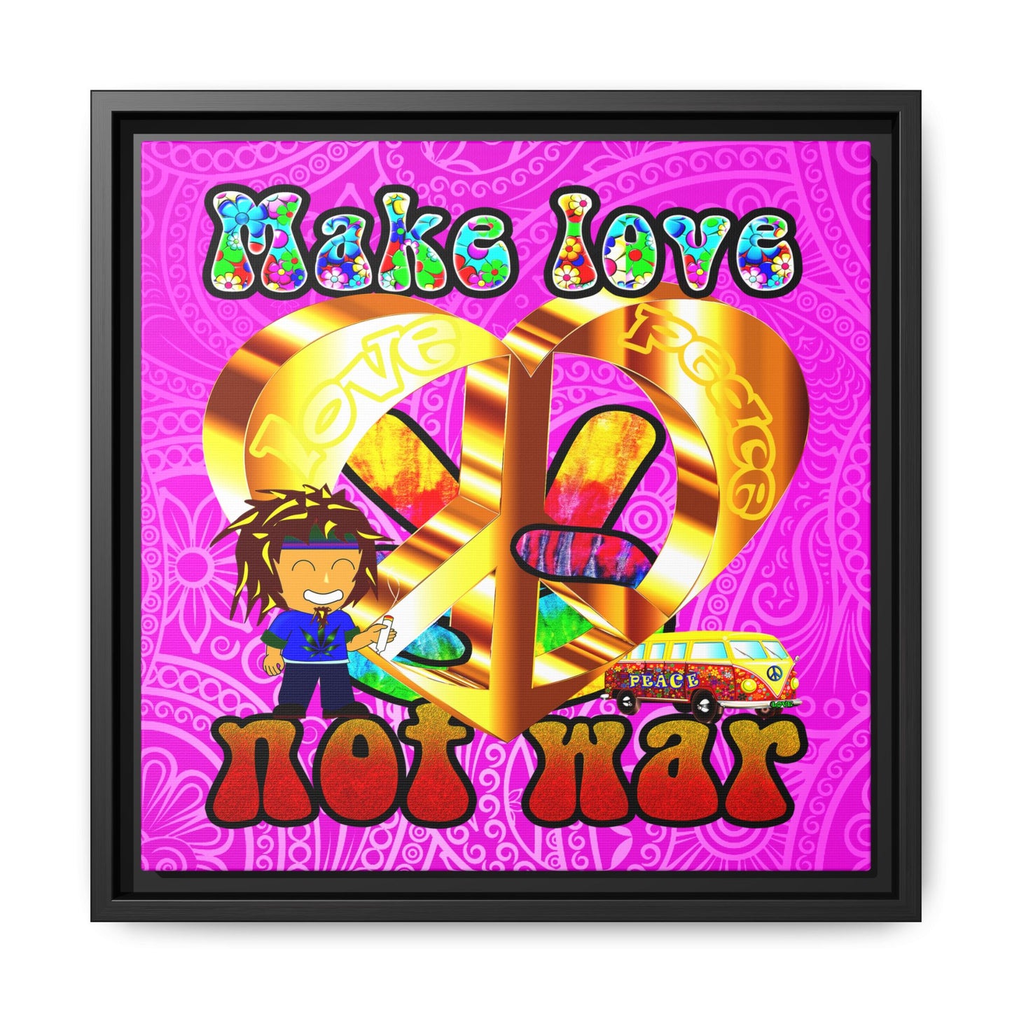 love peace - framed canvas art (pink swirl)