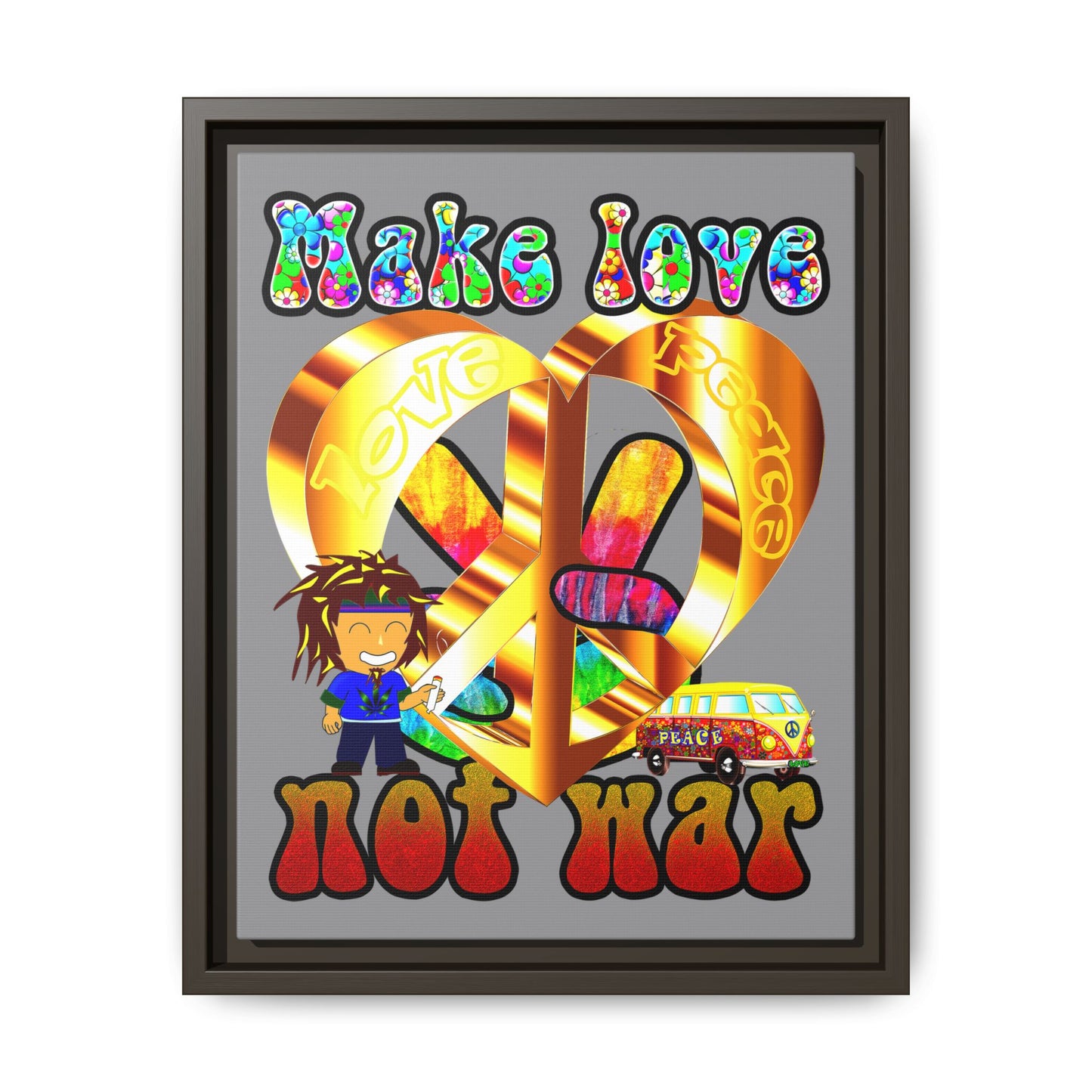 love peace - framed canvas art (grey)