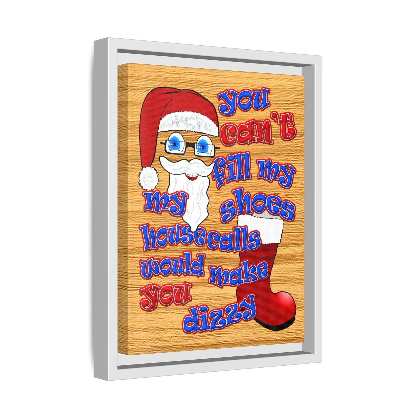 santa's shoes - framed canvas art (butterscotch wood finish)