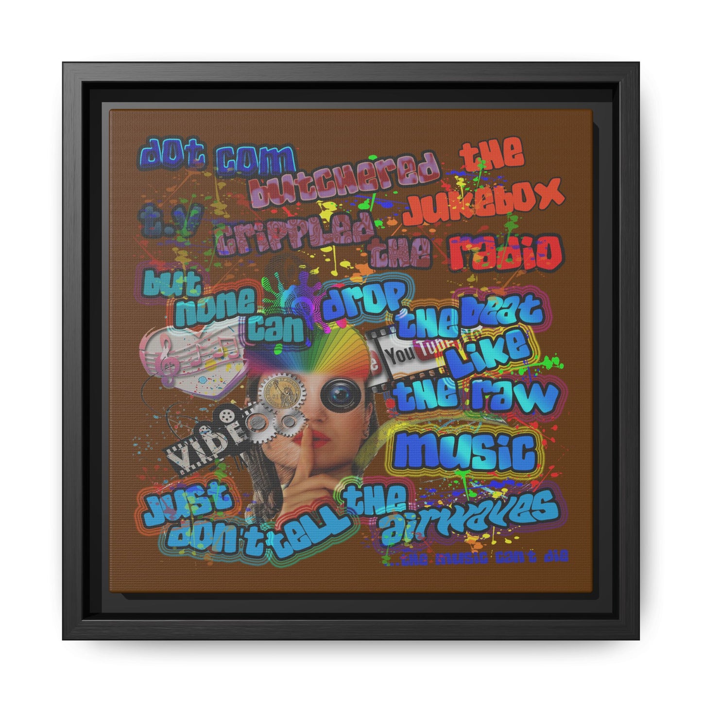 drop the beat - framed canvas art (brown)