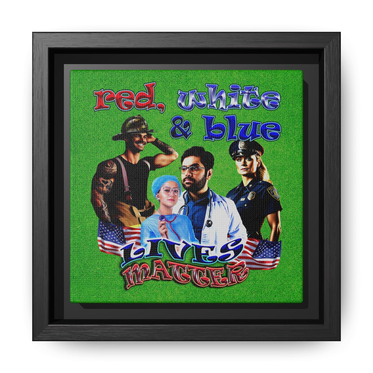 rw&b lives matter - framed canvas art (green turf)