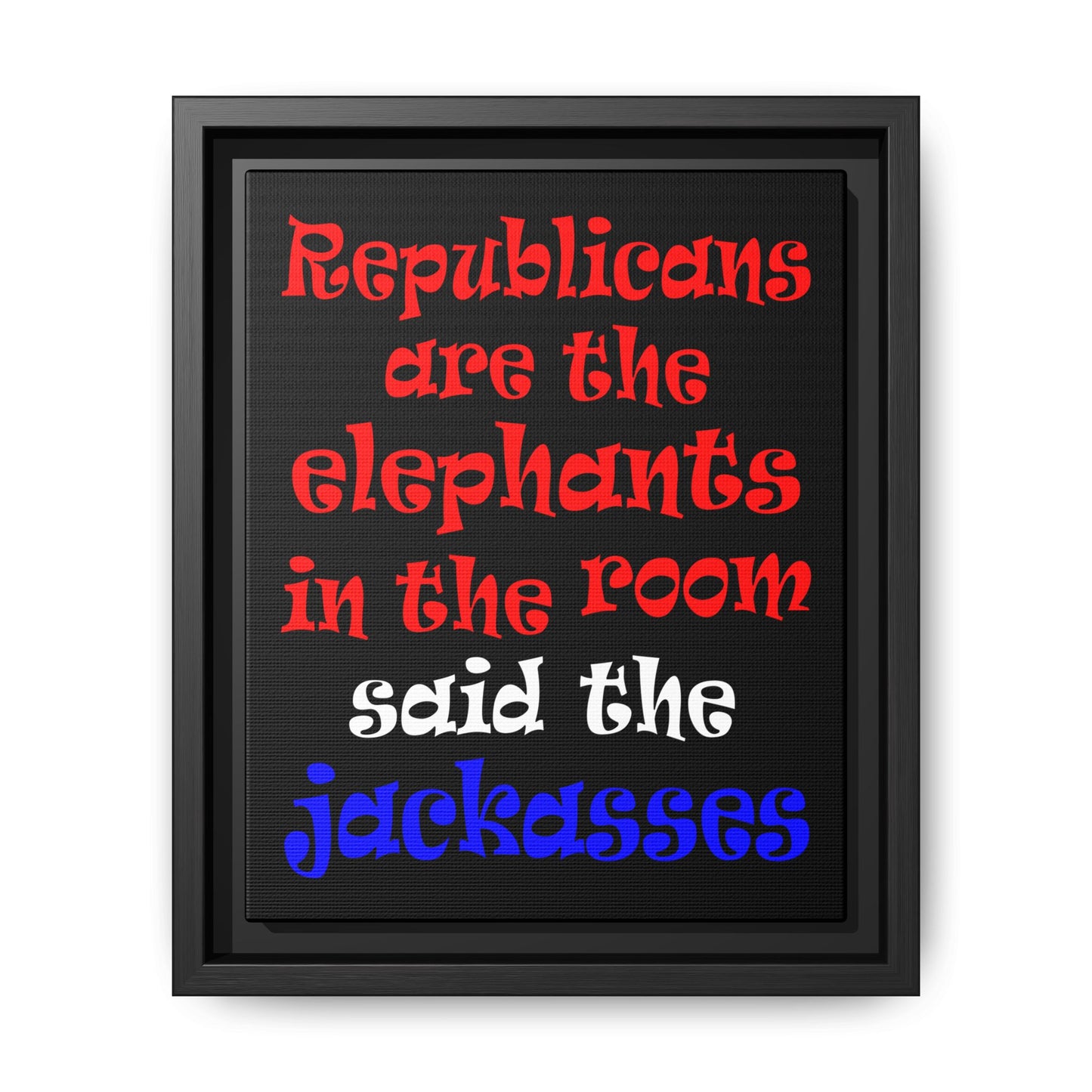 donkeys and elephants - framed canvas art (black)