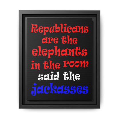 donkeys and elephants - framed canvas art (black)