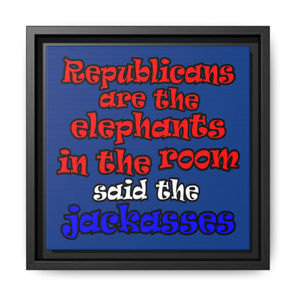 donkeys and elephants - framed canvas art (dark blue)