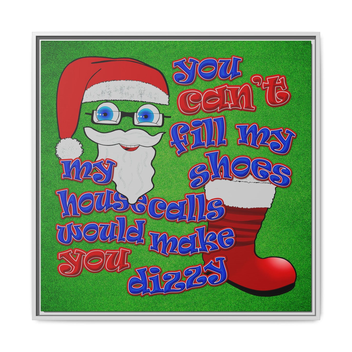 santa's shoes - framed canvas art (green turf)