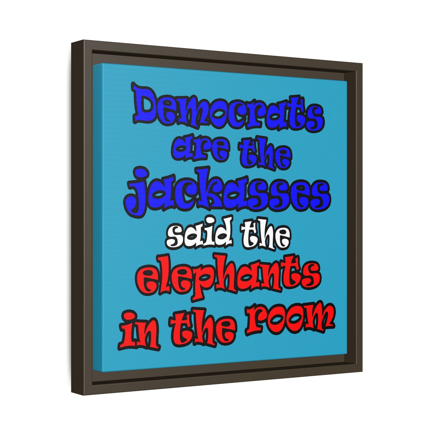 donkeys and elephants - framed canvas art (turquoise)