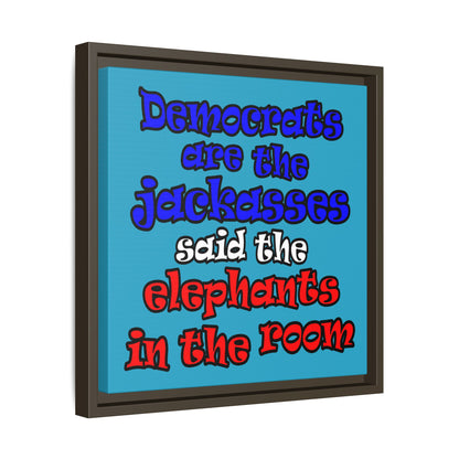 donkeys and elephants - framed canvas art (turquoise)