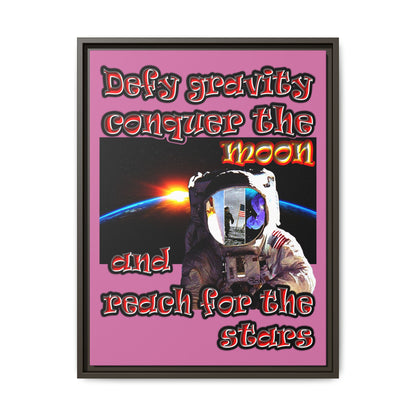 defy conquer reach - framed canvas art (light pink)