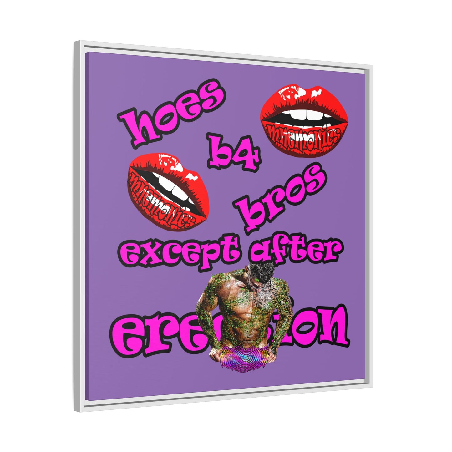 hoes b4 bros - framed canvas art (light purple)