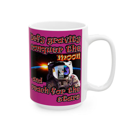 defy conquer reach - White Mug (pink)
