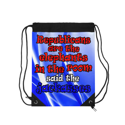 donkeys and elephants - Drawstring Bag (blue-white wave)