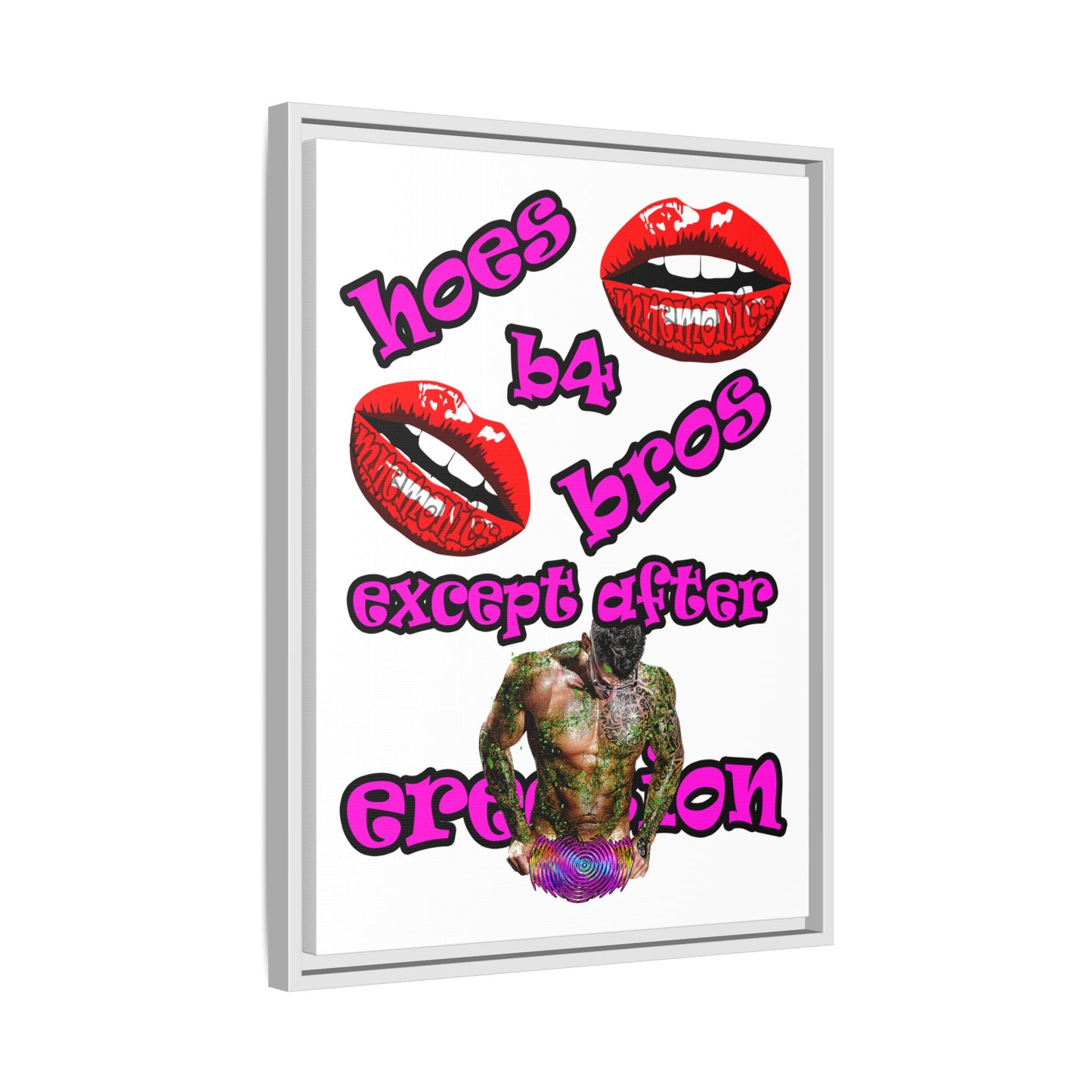 hoes b4 bros - framed canvas art (white)