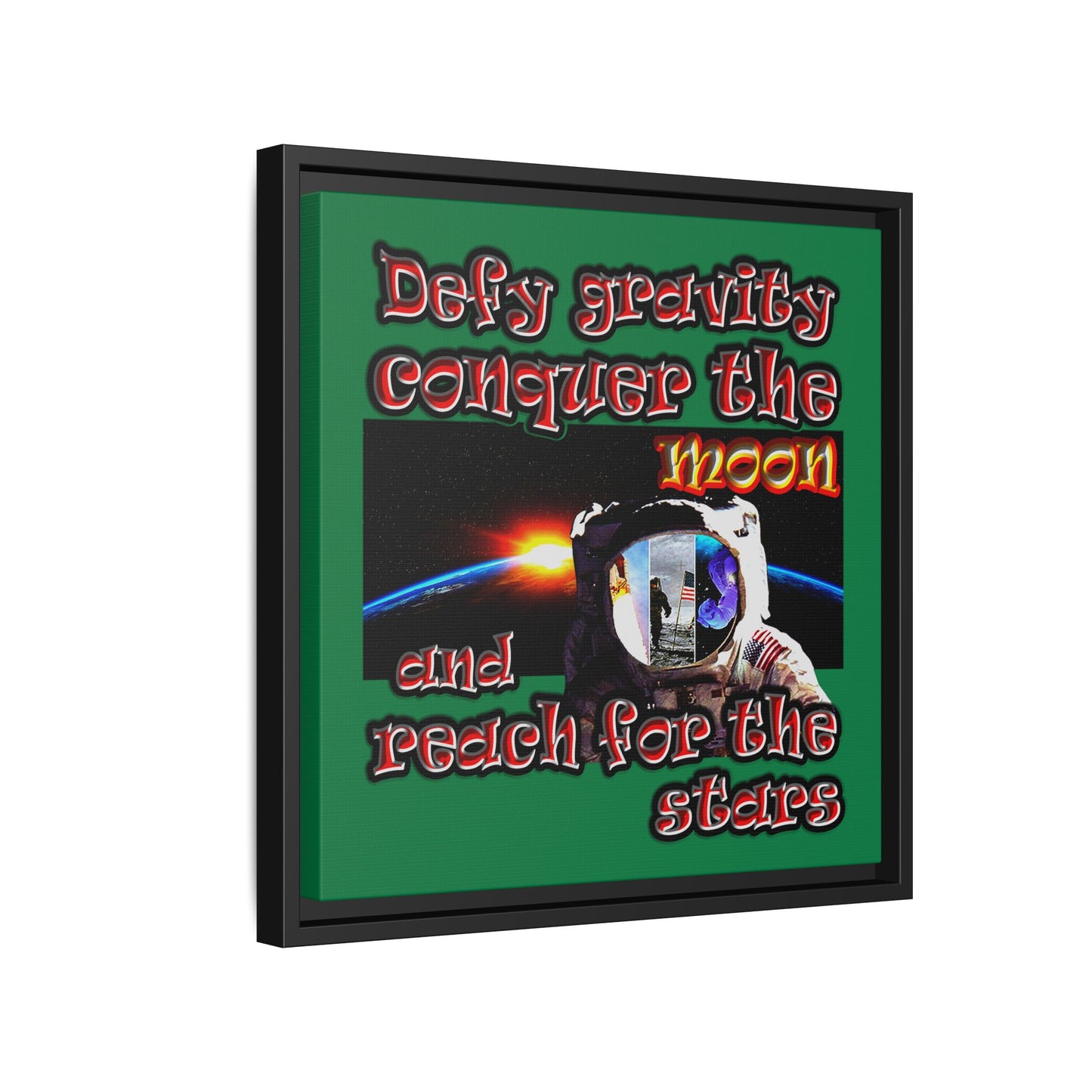 defy conquer reach - framed canvas art (dark green)