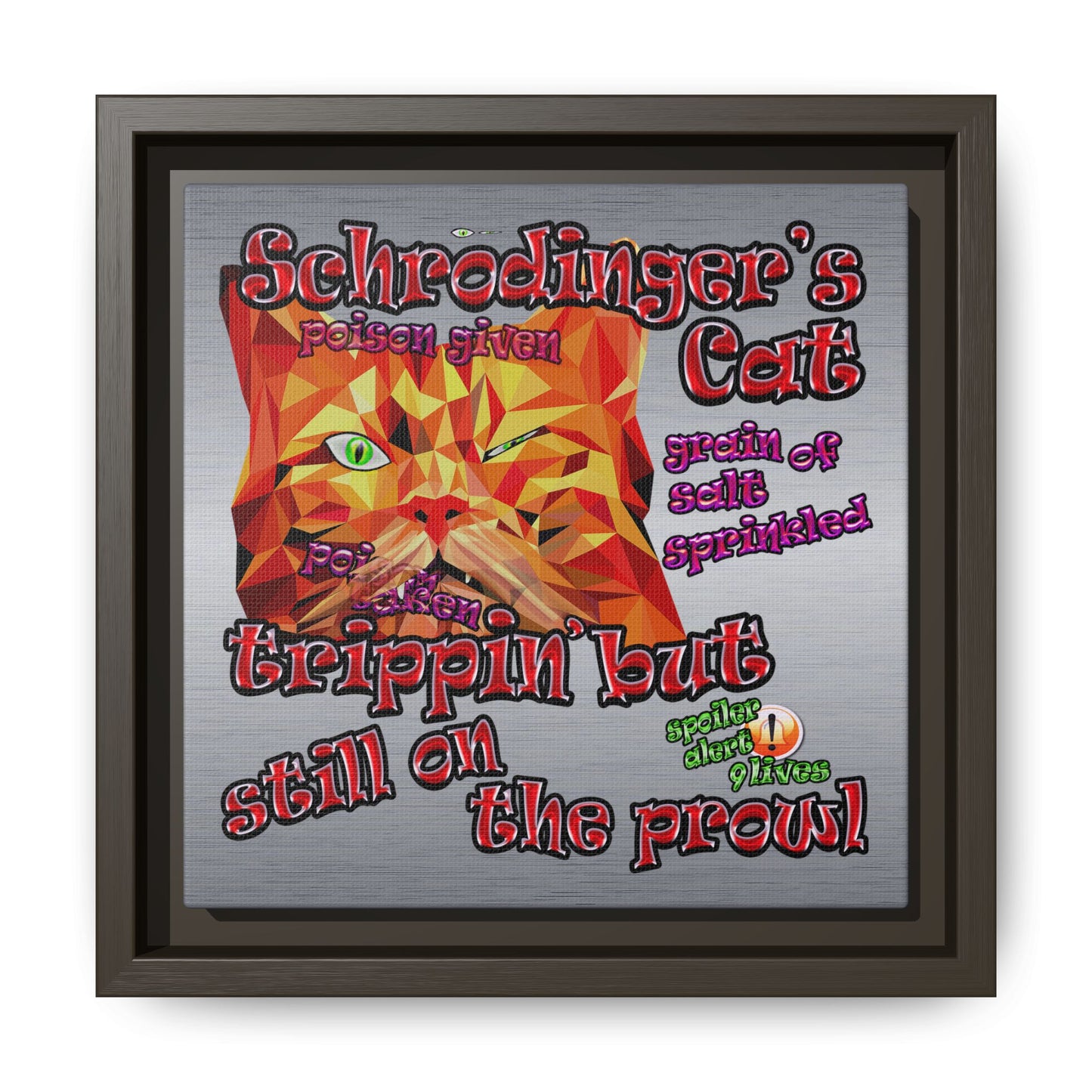 schrodinger's cat - framed canvas art (brushed nickel)