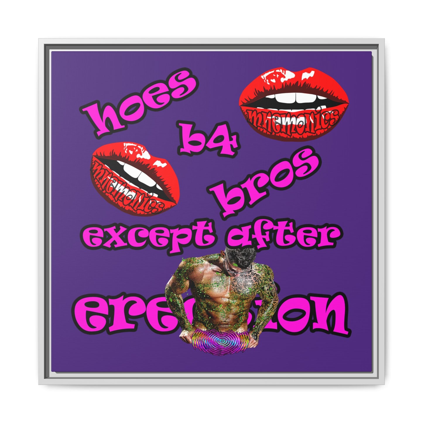 hoes b4 bros - framed canvas art (purple)