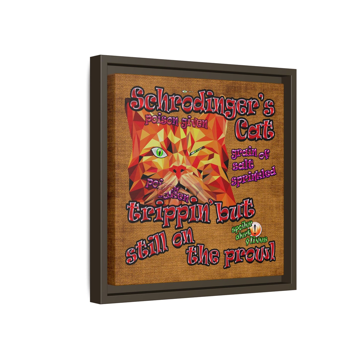 schrodinger's cat - framed canvas art (brown papyrus)
