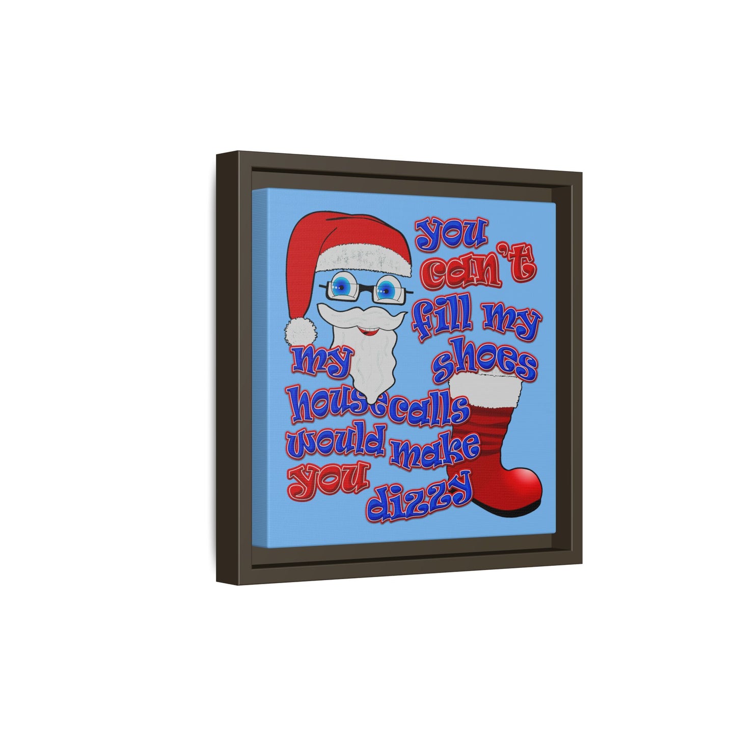 santa's shoes - framed canvas art (light blue)