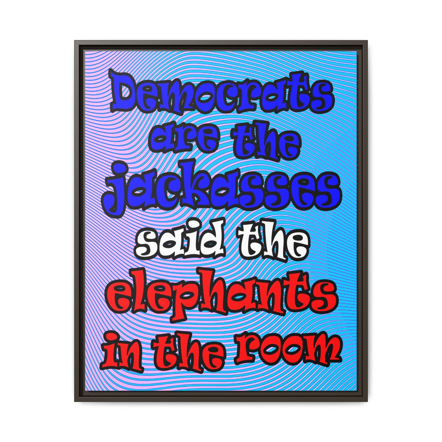 donkeys and elephants - framed canvas art (light blue-purple wave)