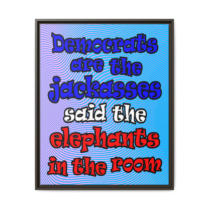 donkeys and elephants - framed canvas art (light blue-purple wave)