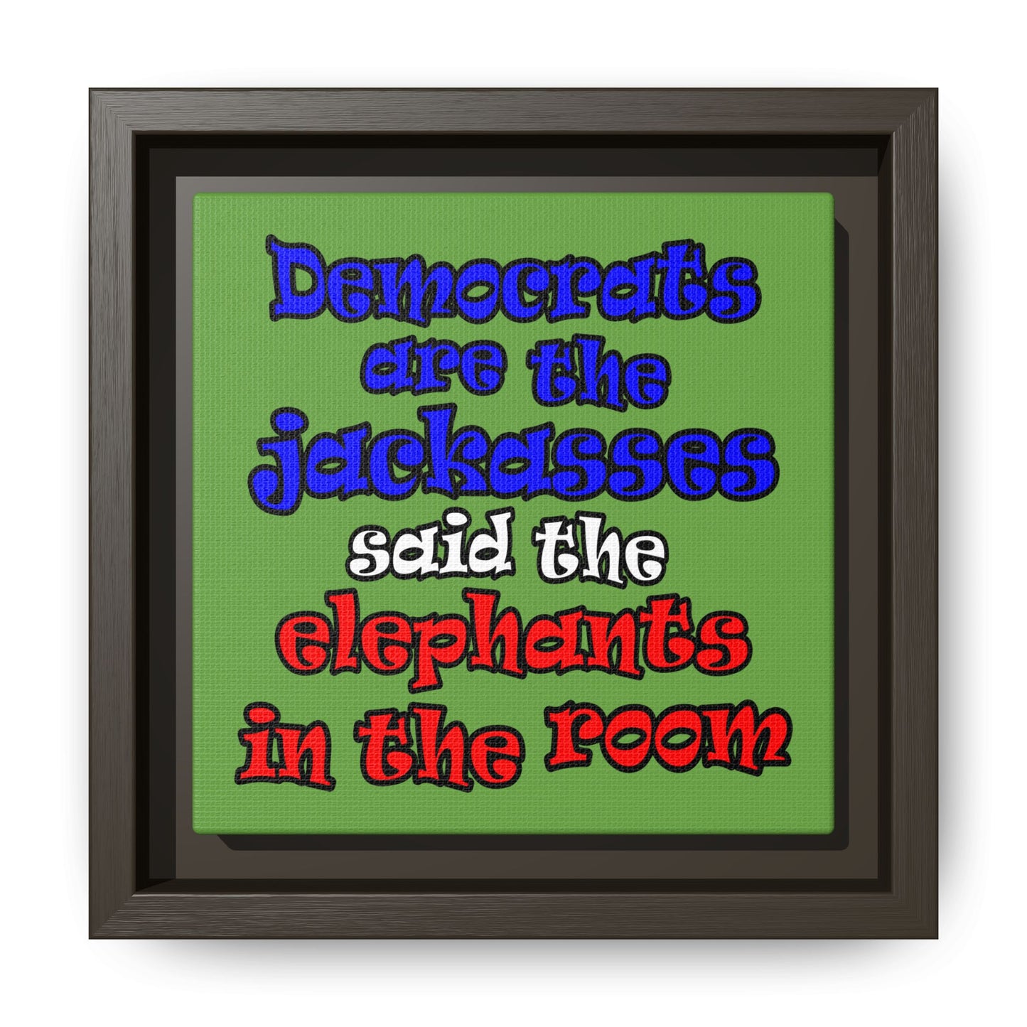 donkeys and elephants - framed canvas art (green)