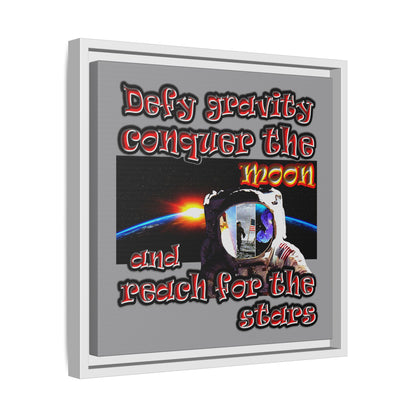 defy conquer reach - framed canvas art (grey)