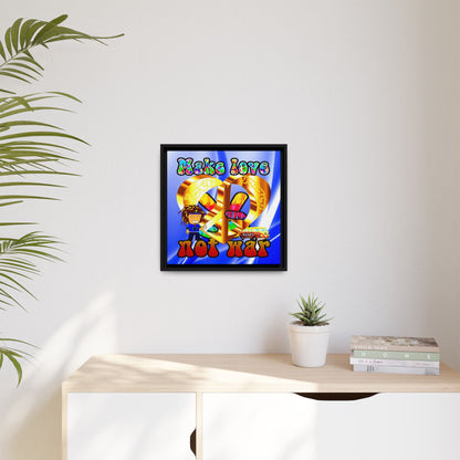 love peace - framed canvas art (blue-white wave)