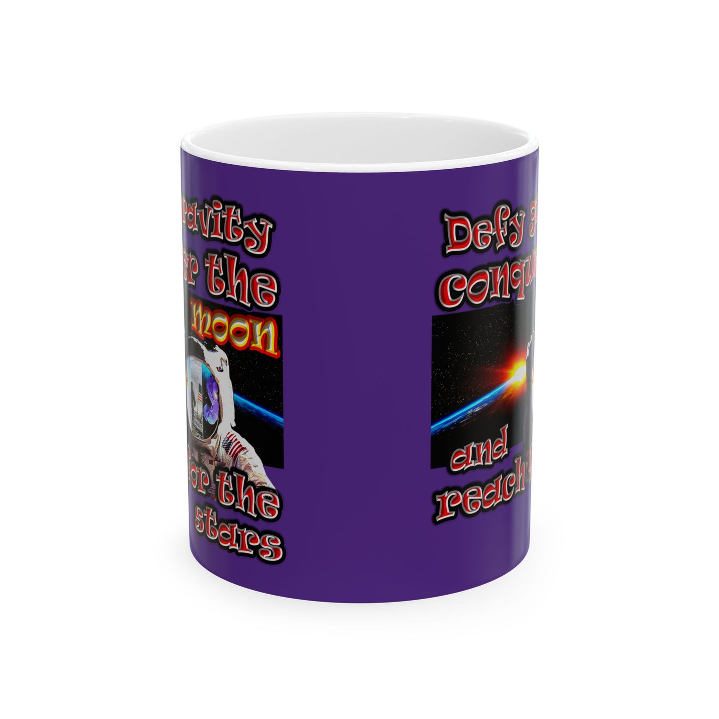 defy conquer reach - White Mug (purple)