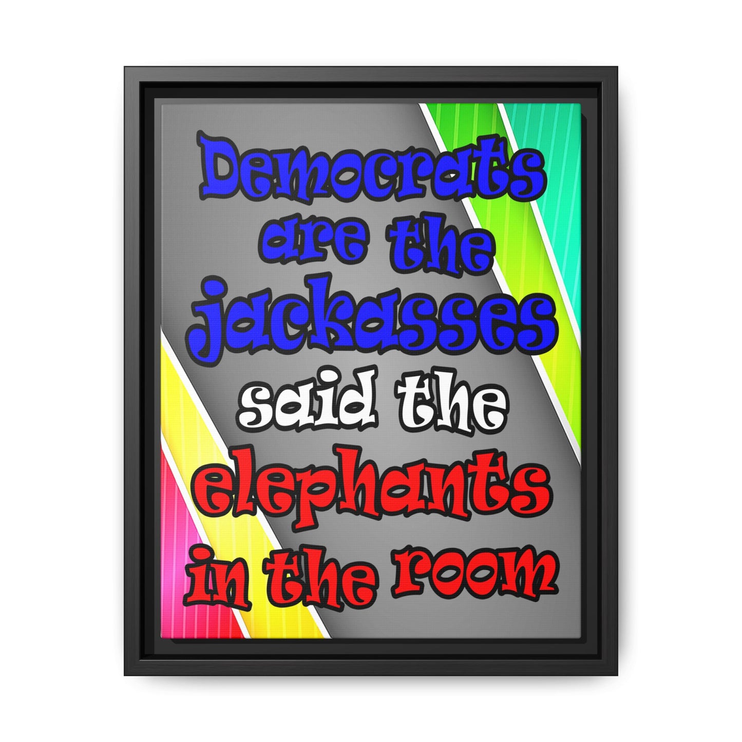 donkeys and elephants - framed canvas art (rainbow split)