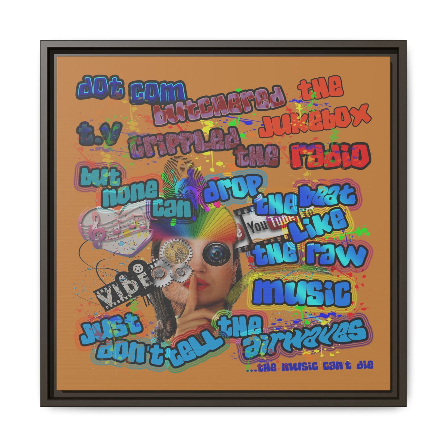 drop the beat - framed canvas art (light brown)