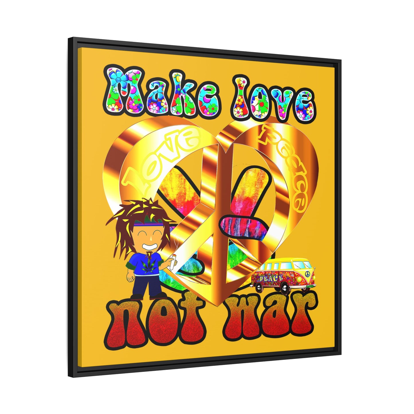 love peace - framed canvas art (yellow)