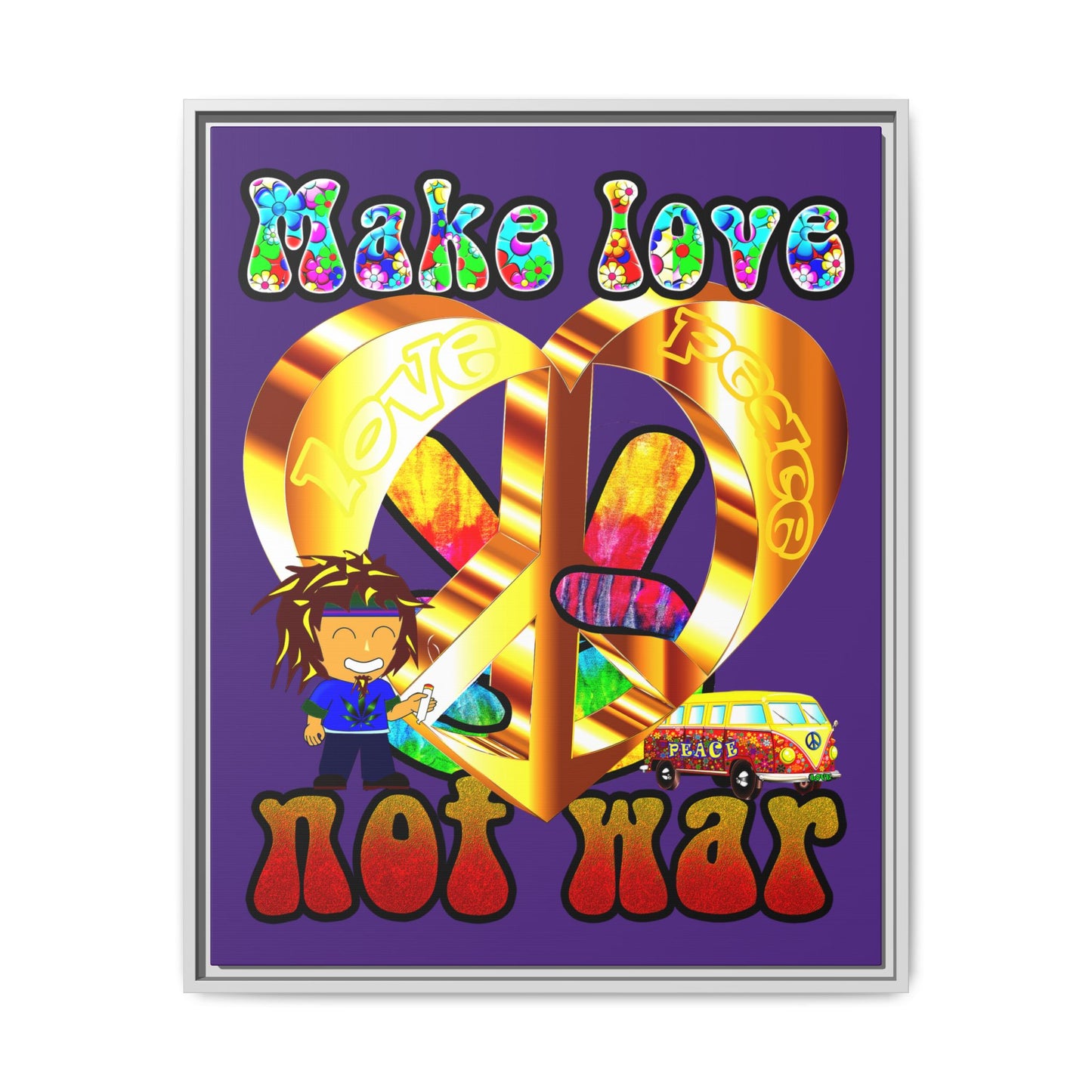 love peace - framed canvas art (purple)