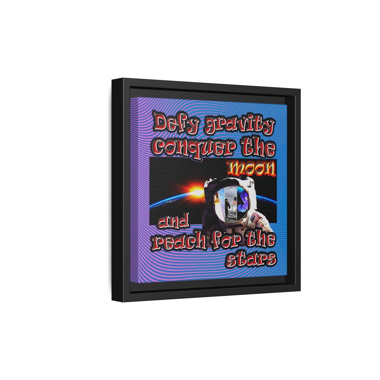 defy conquer reach - framed canvas art (light blue-purple wave)