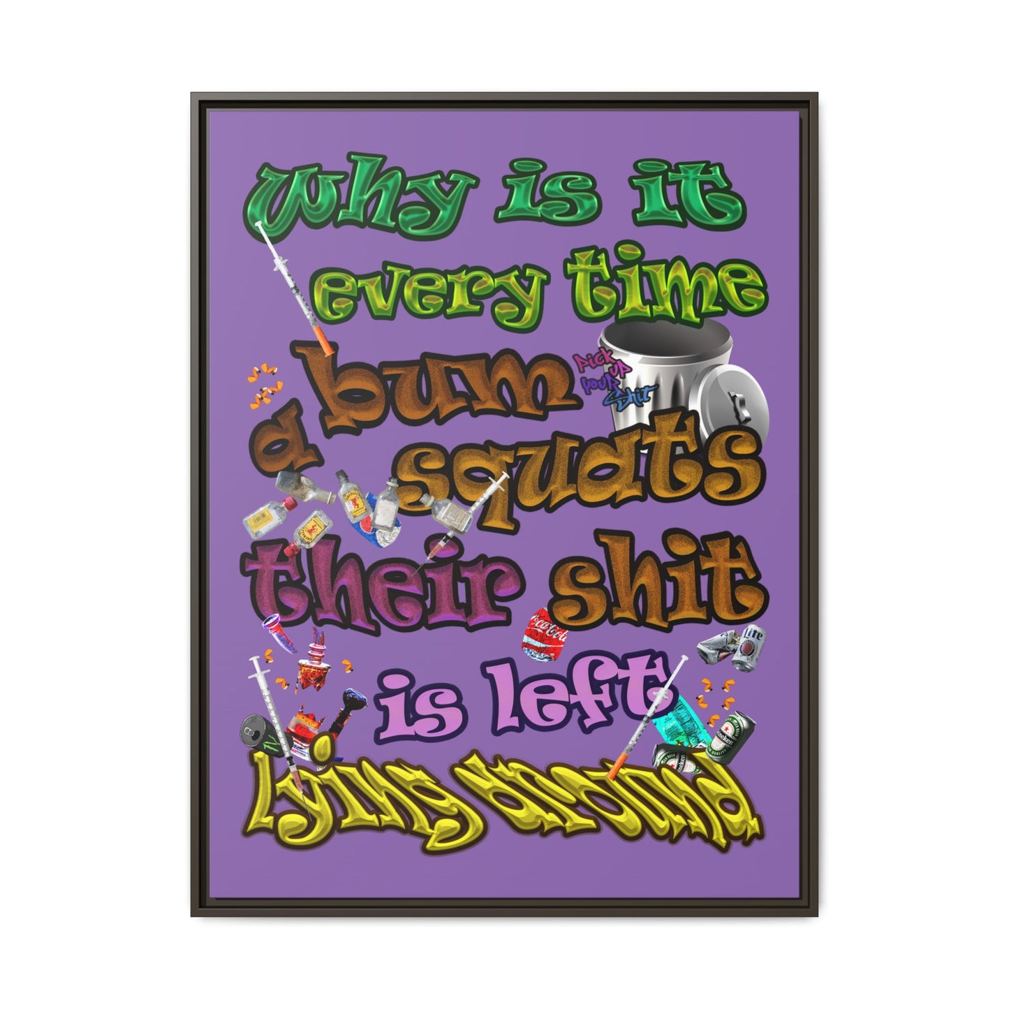 the bum's shit - framed canvas art (light purple)