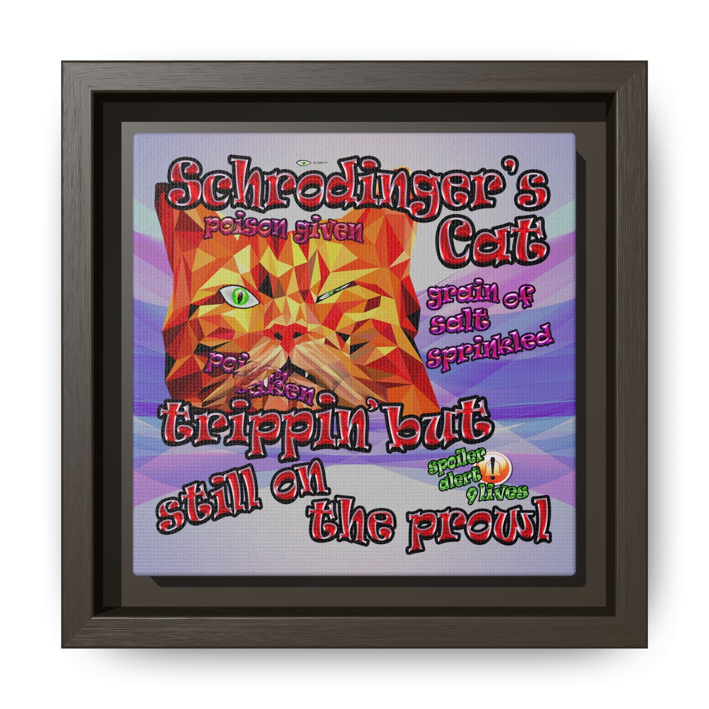 schrodinger's cat - framed canvas art (light blue-pink wave)