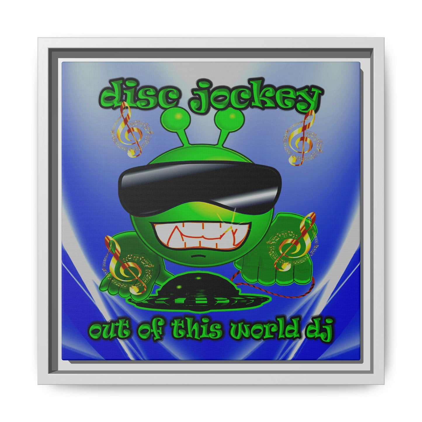 disc jockey - framed canvas art (blue-white wave)