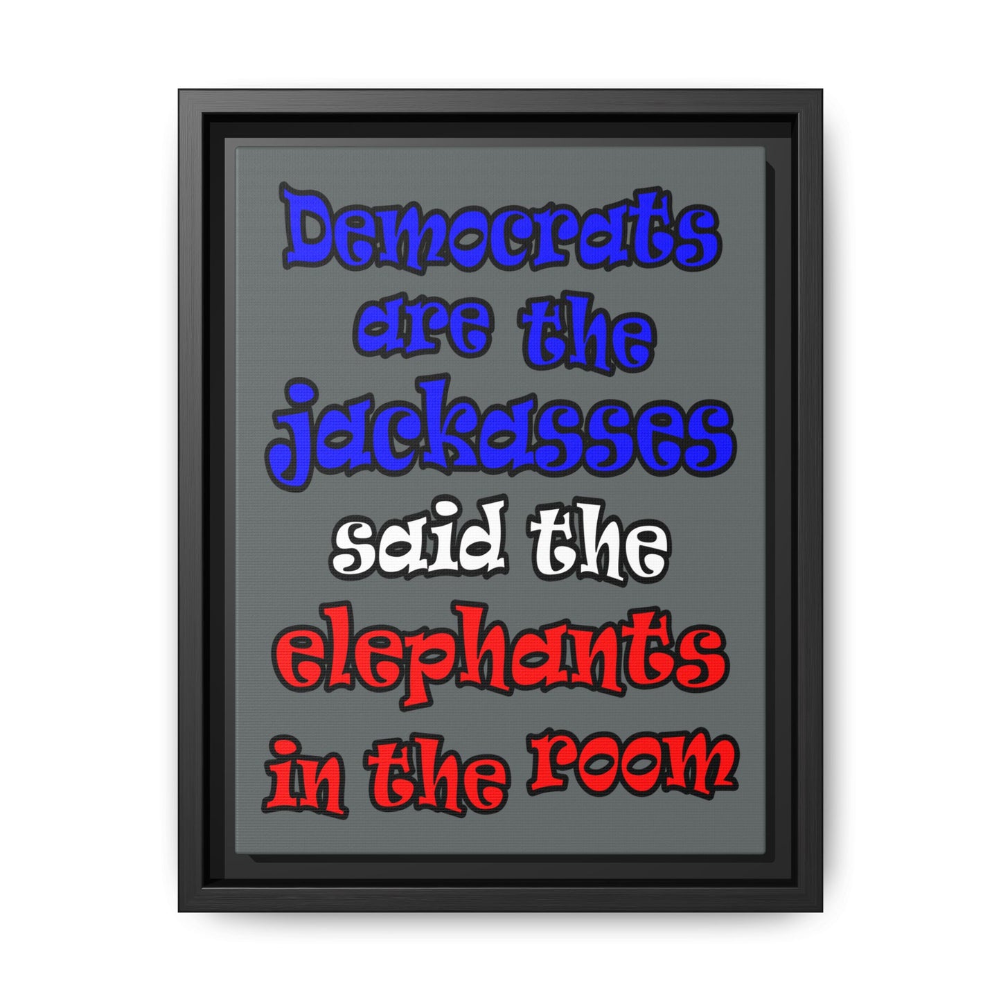 donkeys and elephants - framed canvas art (dark grey)