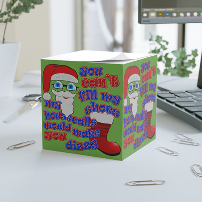 santa's shoes - note cube (green)