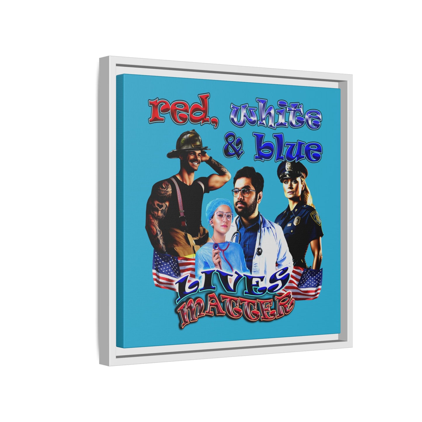rw&b lives matter - framed canvas art (turquoise)