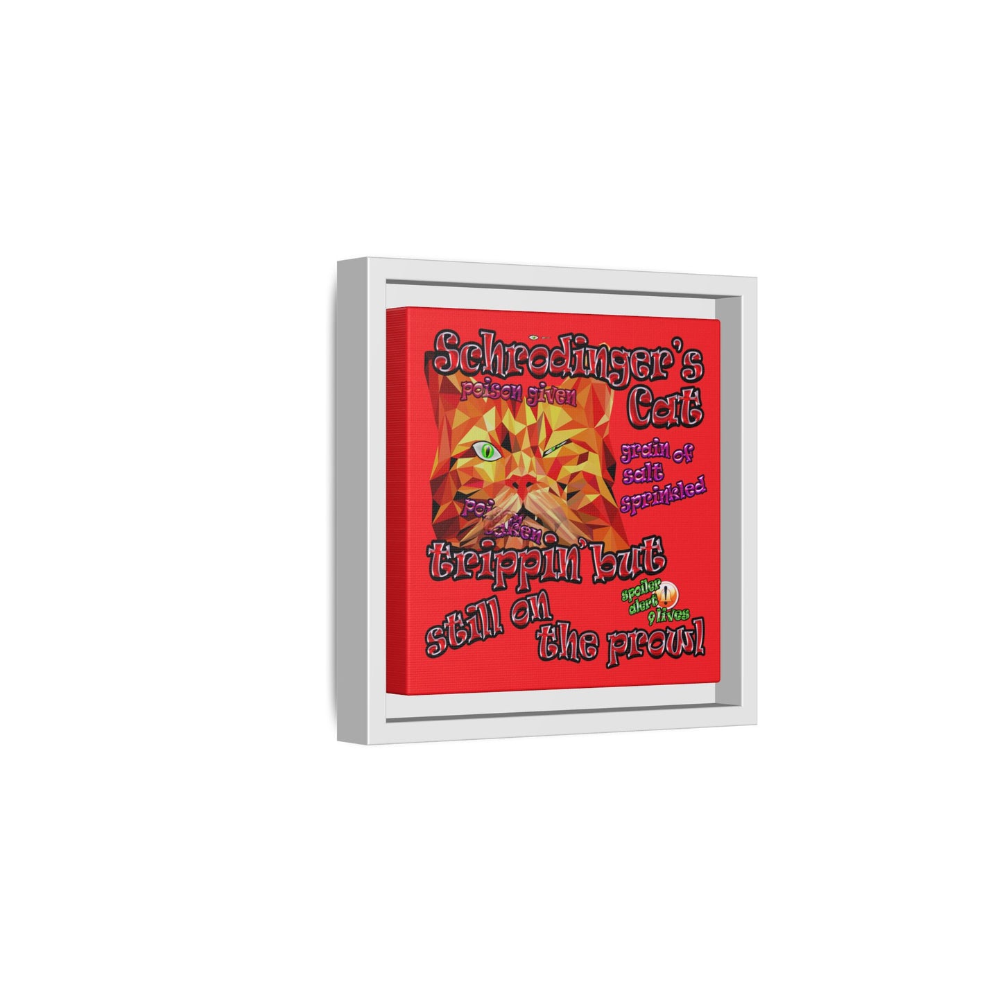 schrodinger's cat - framed canvas art (red)