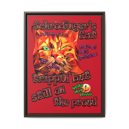 schrodinger's cat - framed canvas art (dark red)