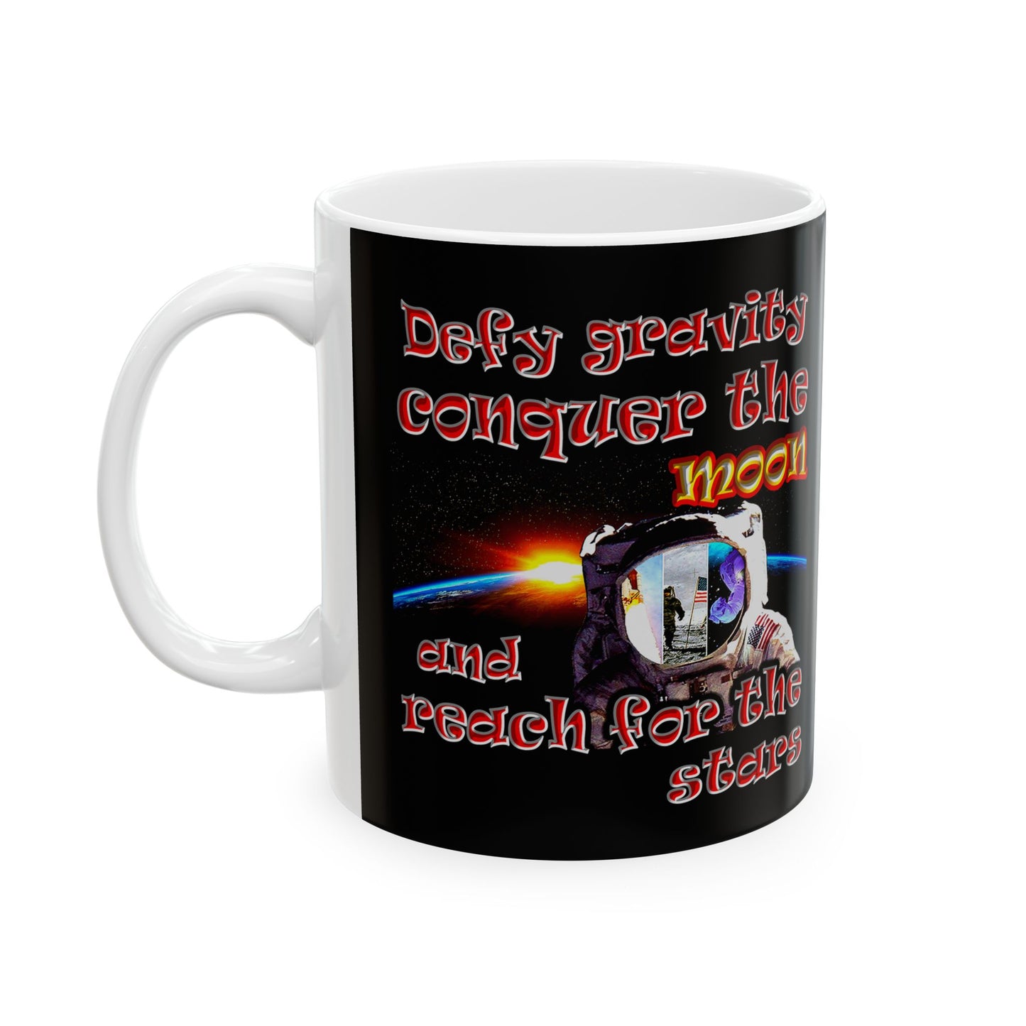 defy conquer reach - White Mug (black)