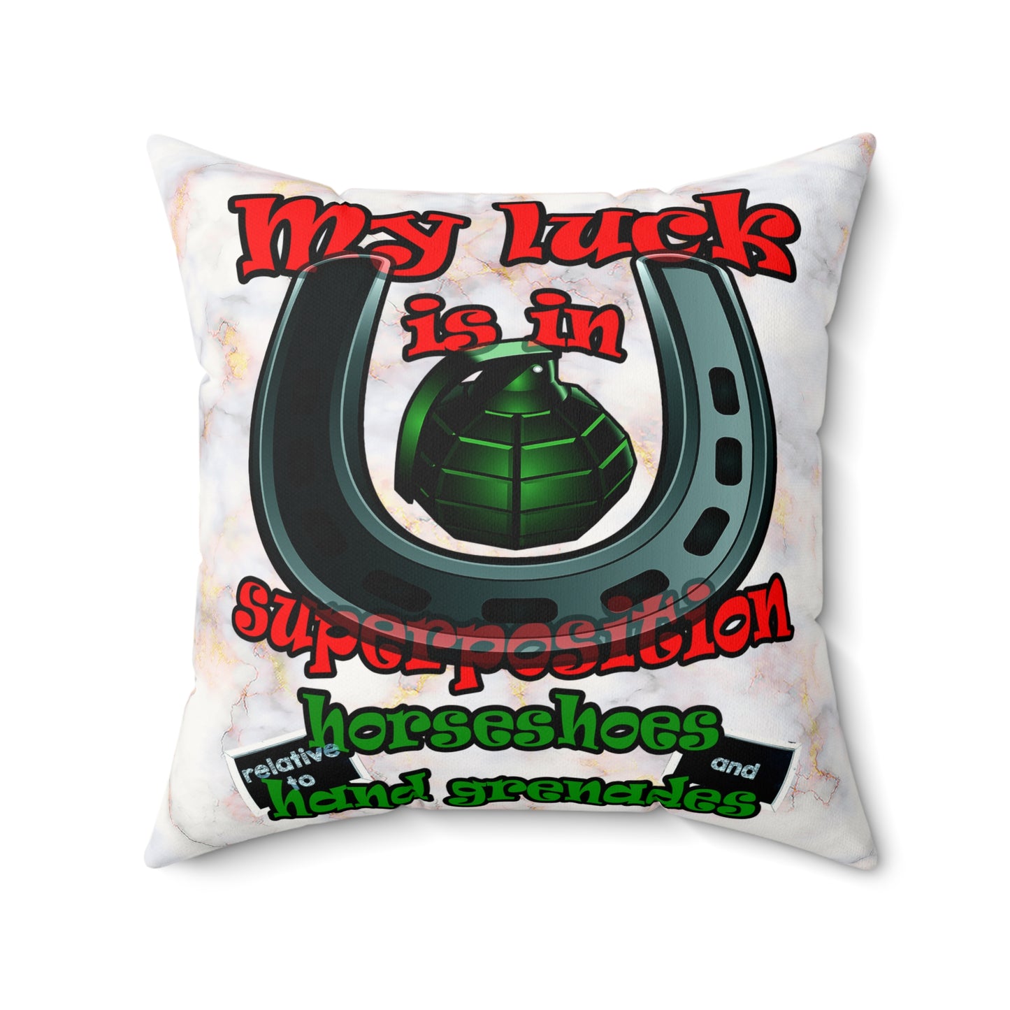 my luck - Faux Suede Square Pillow - (white marble)