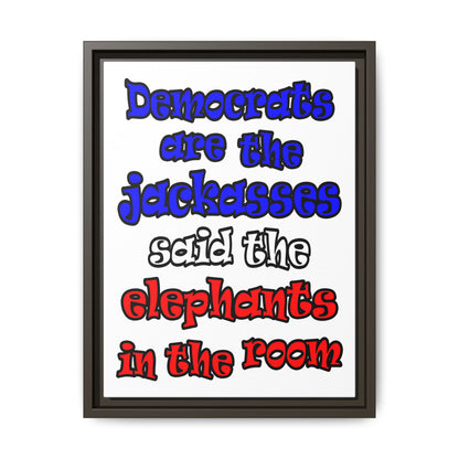 donkeys and elephants - framed canvas art (white)