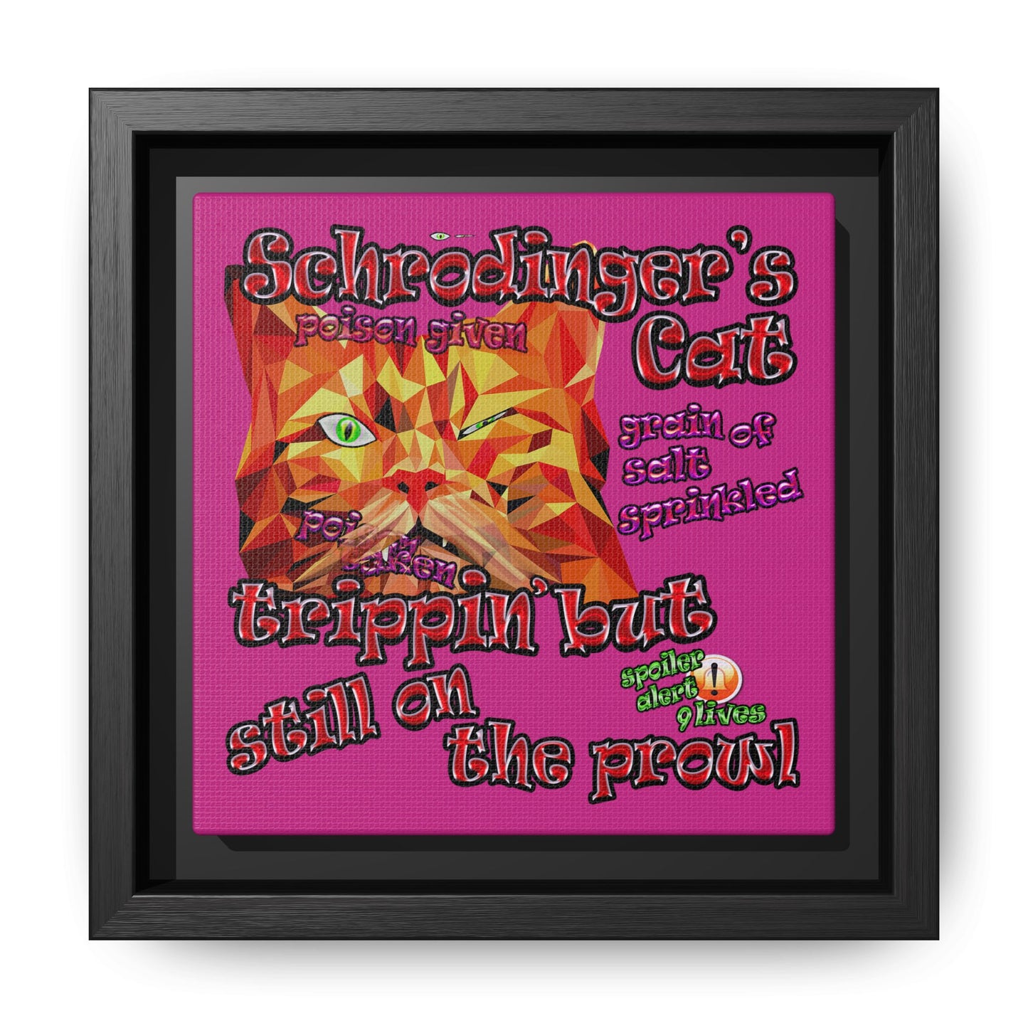 schrodinger's cat - framed canvas art (pink)