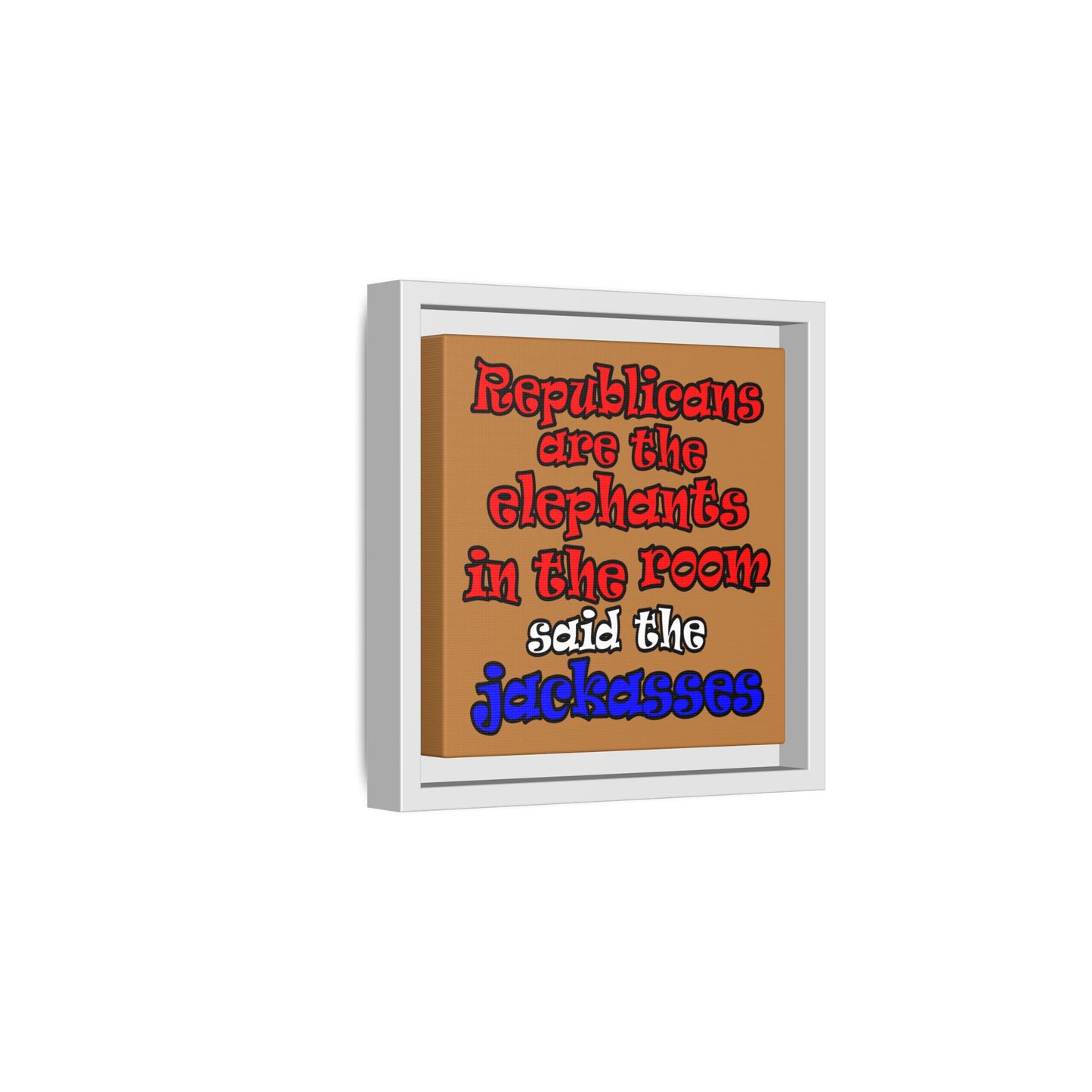 donkeys and elephants - framed canvas art (light brown)