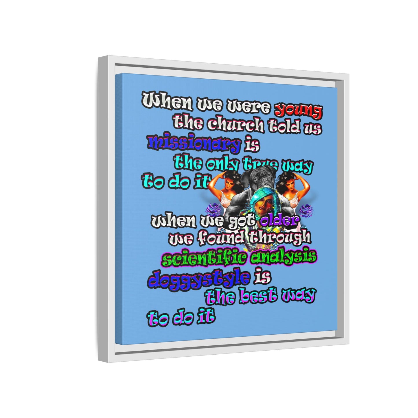 doggystyle - framed canvas art (light blue)